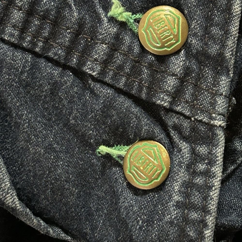 Liberty Overalls Men's 38x31 Dark Denim Bib Carpenter Green Stitch Zip Pocket - Picture 10 of 11